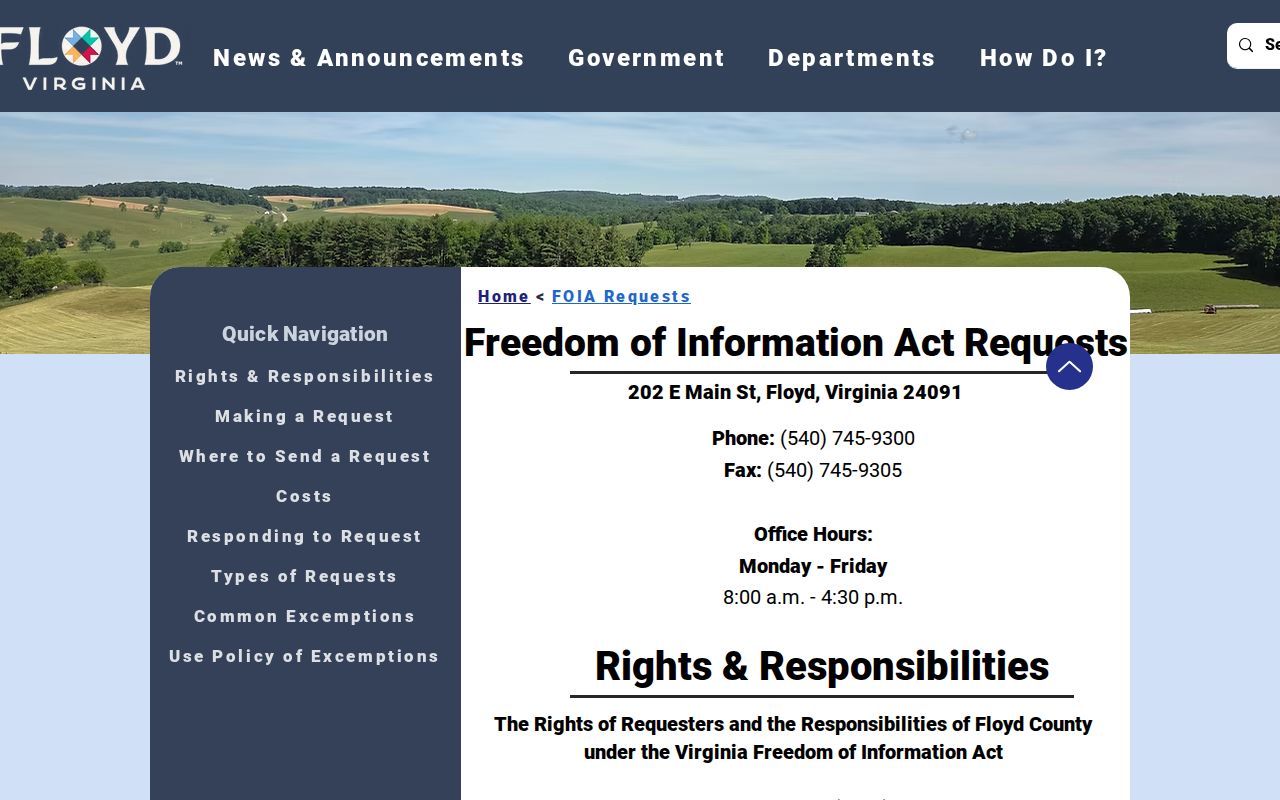 Floyd County warrant records: county FOIA request instructions