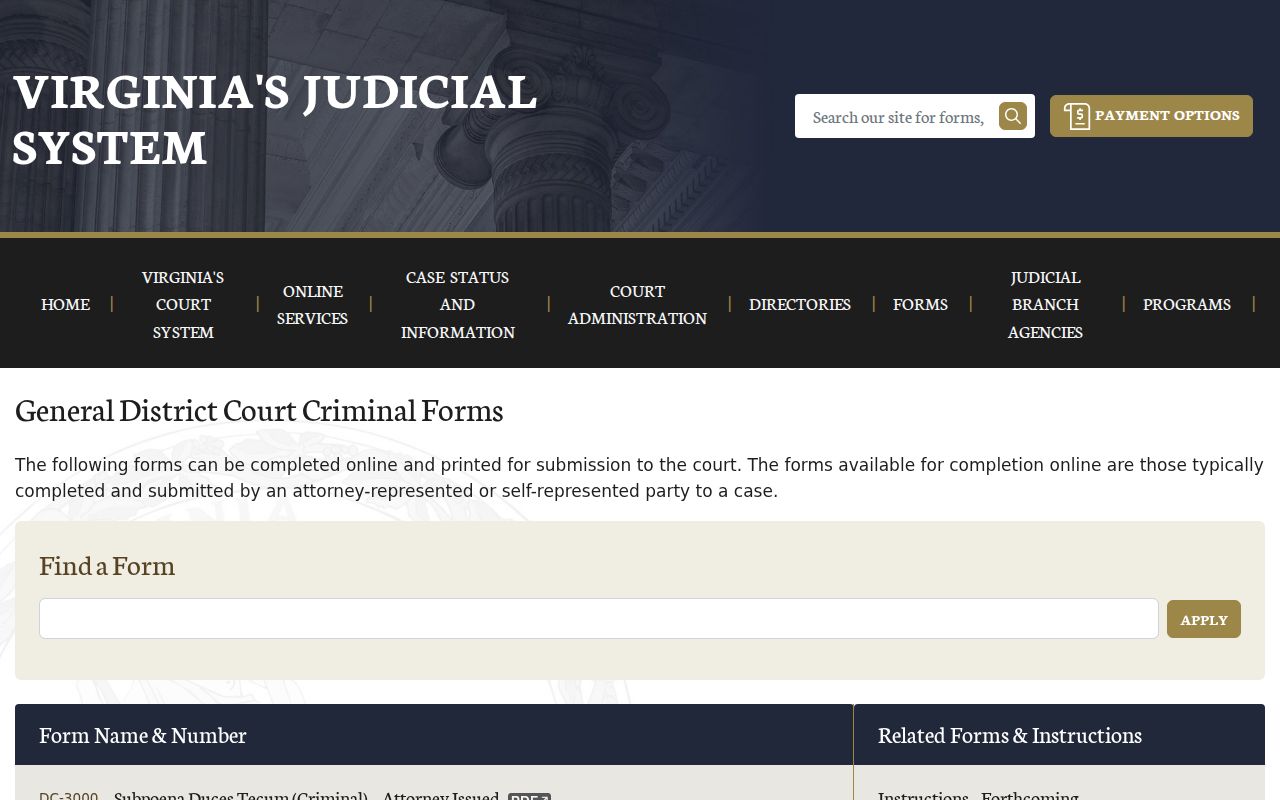 Floyd County bench warrant records: Virginia District Court criminal forms
