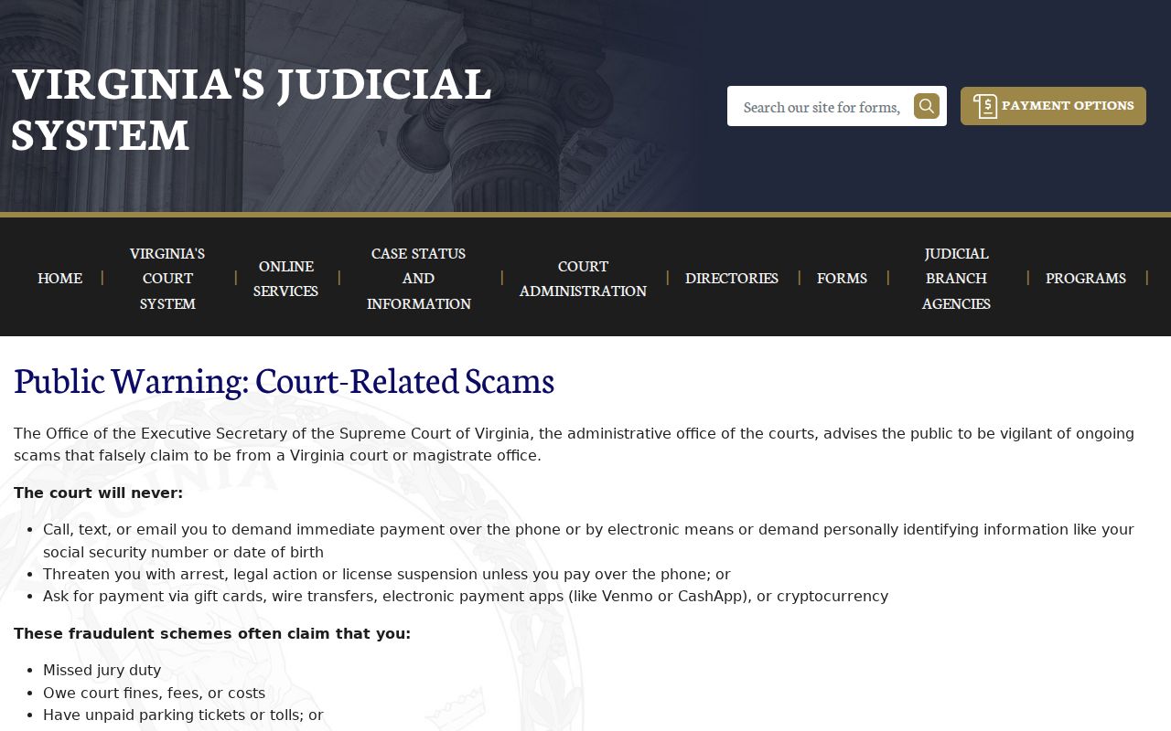 Floyd County warrant records: Virginia court warning about warrant-payment calls