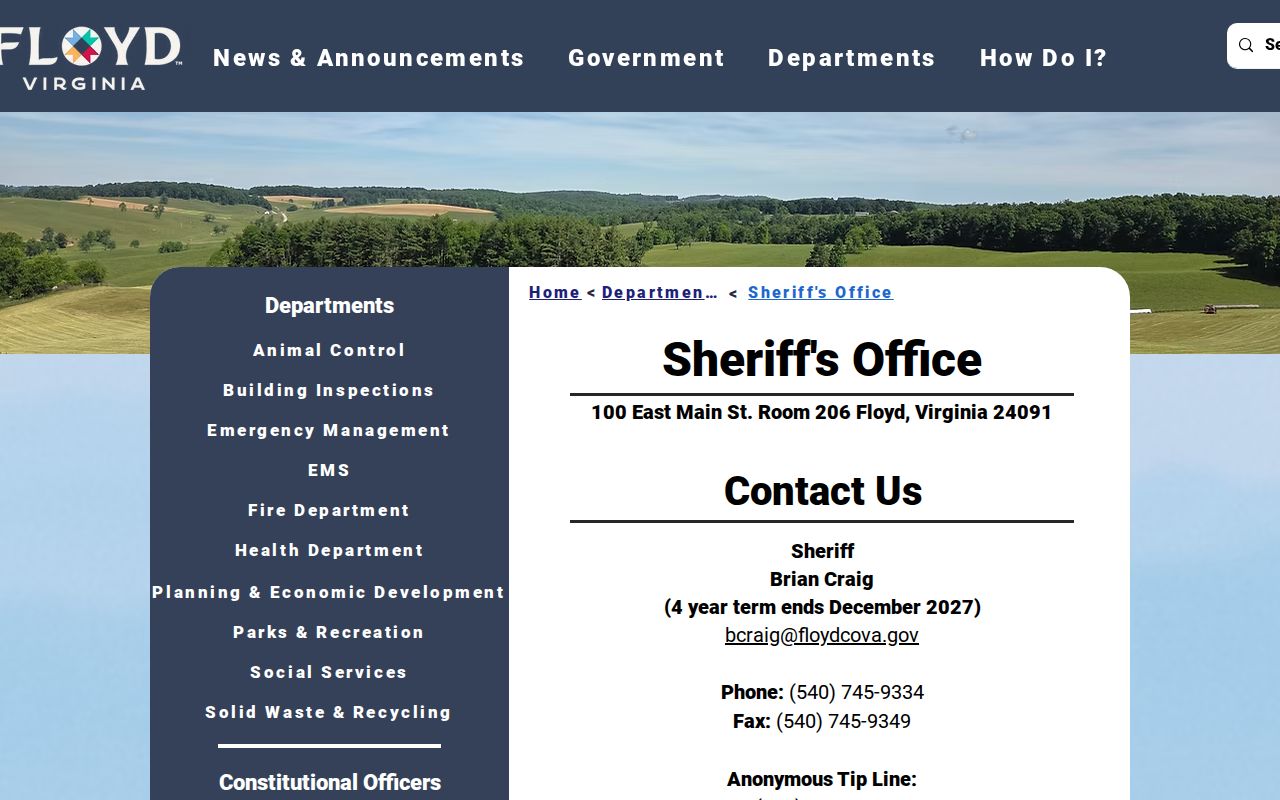 Floyd County most-wanted warrant records: official sheriff office contact page